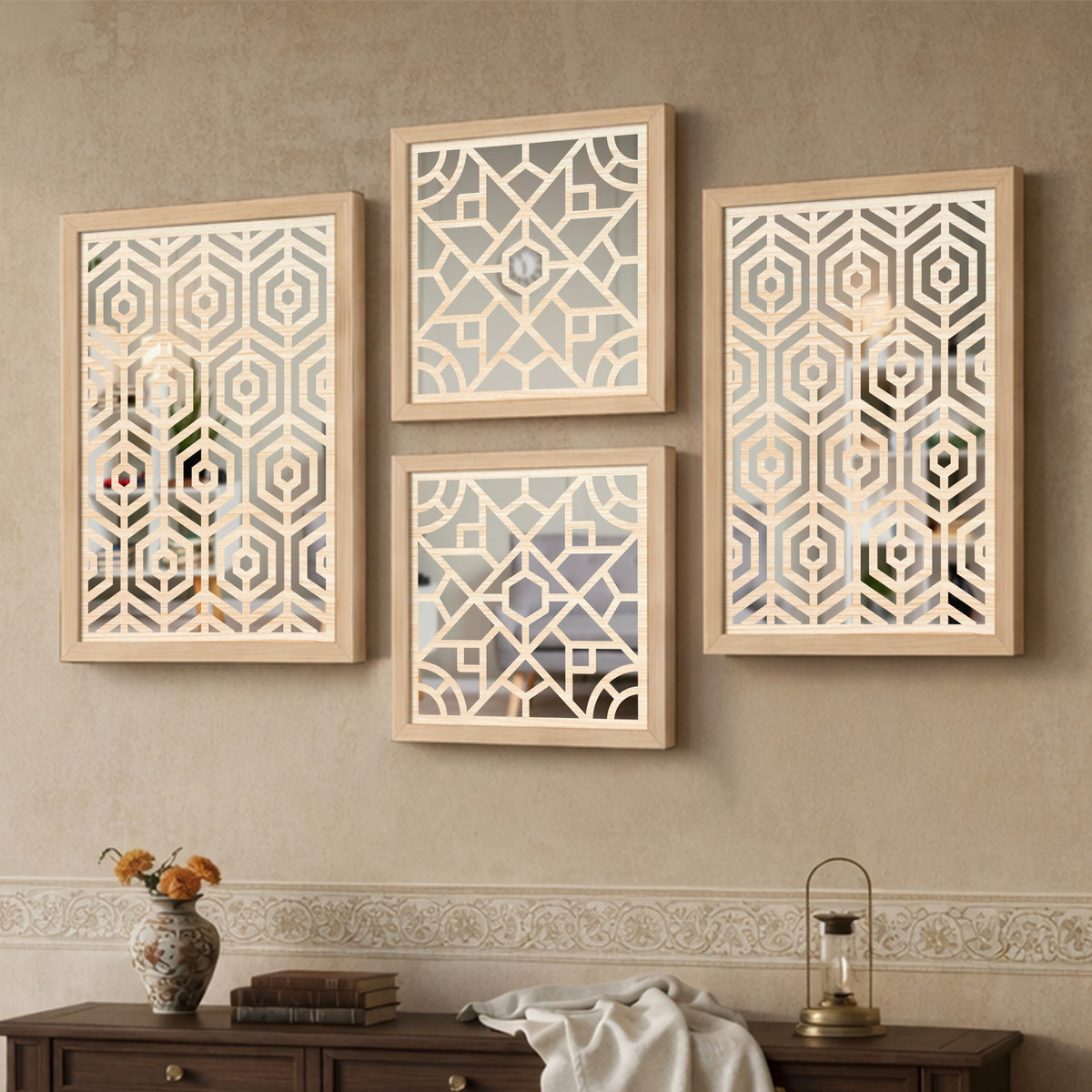 Hexara Mirror Art Set of 4