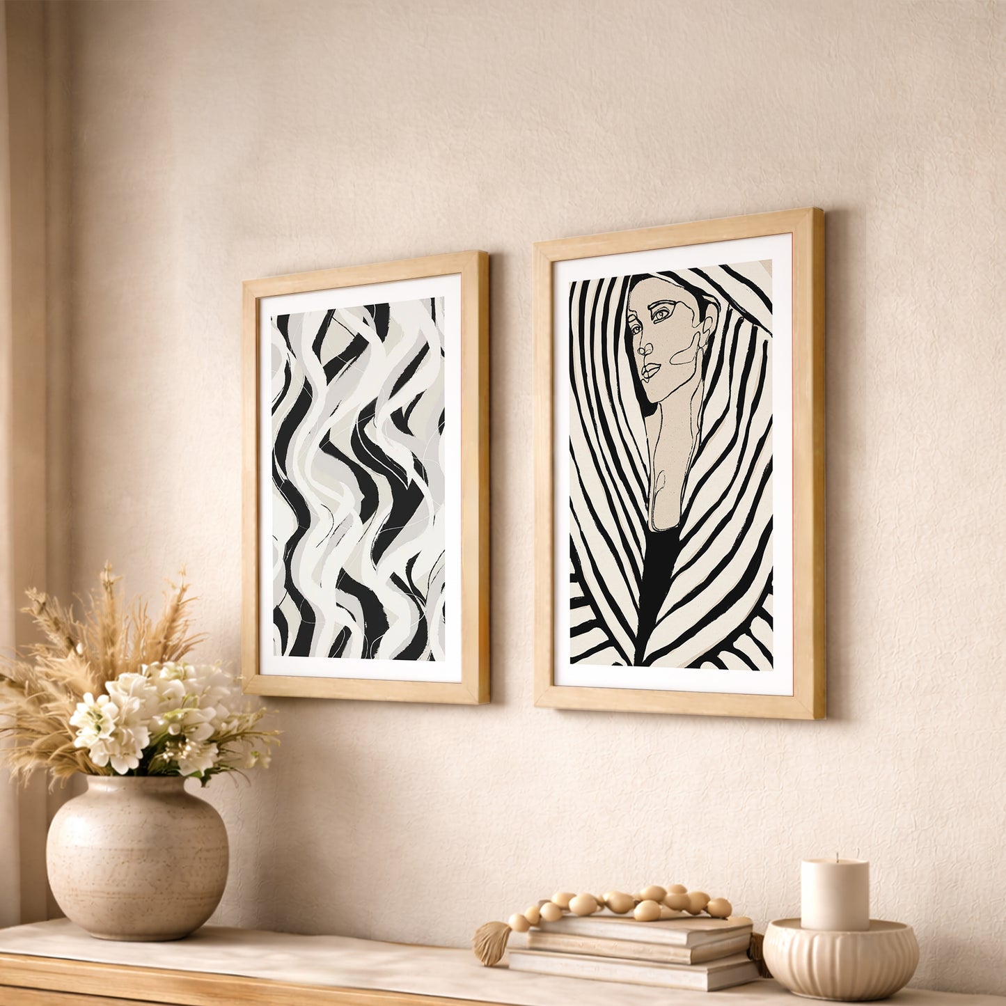 Black & White Abstract Woman Wall Art Set