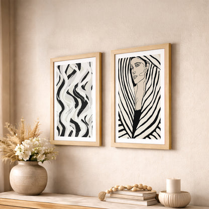 Black & White Abstract Woman Wall Art Set