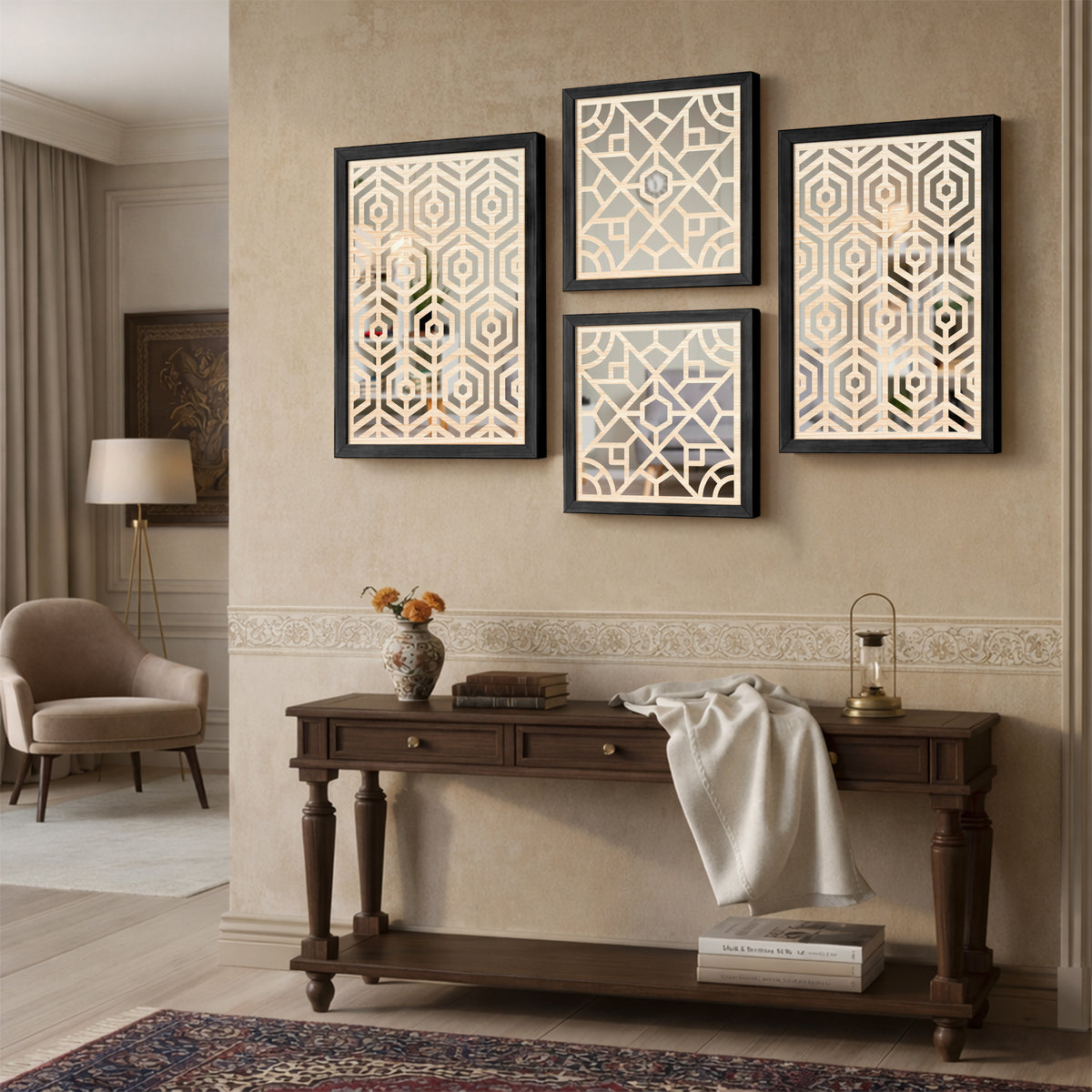 Hexara Mirror Art Set of 4