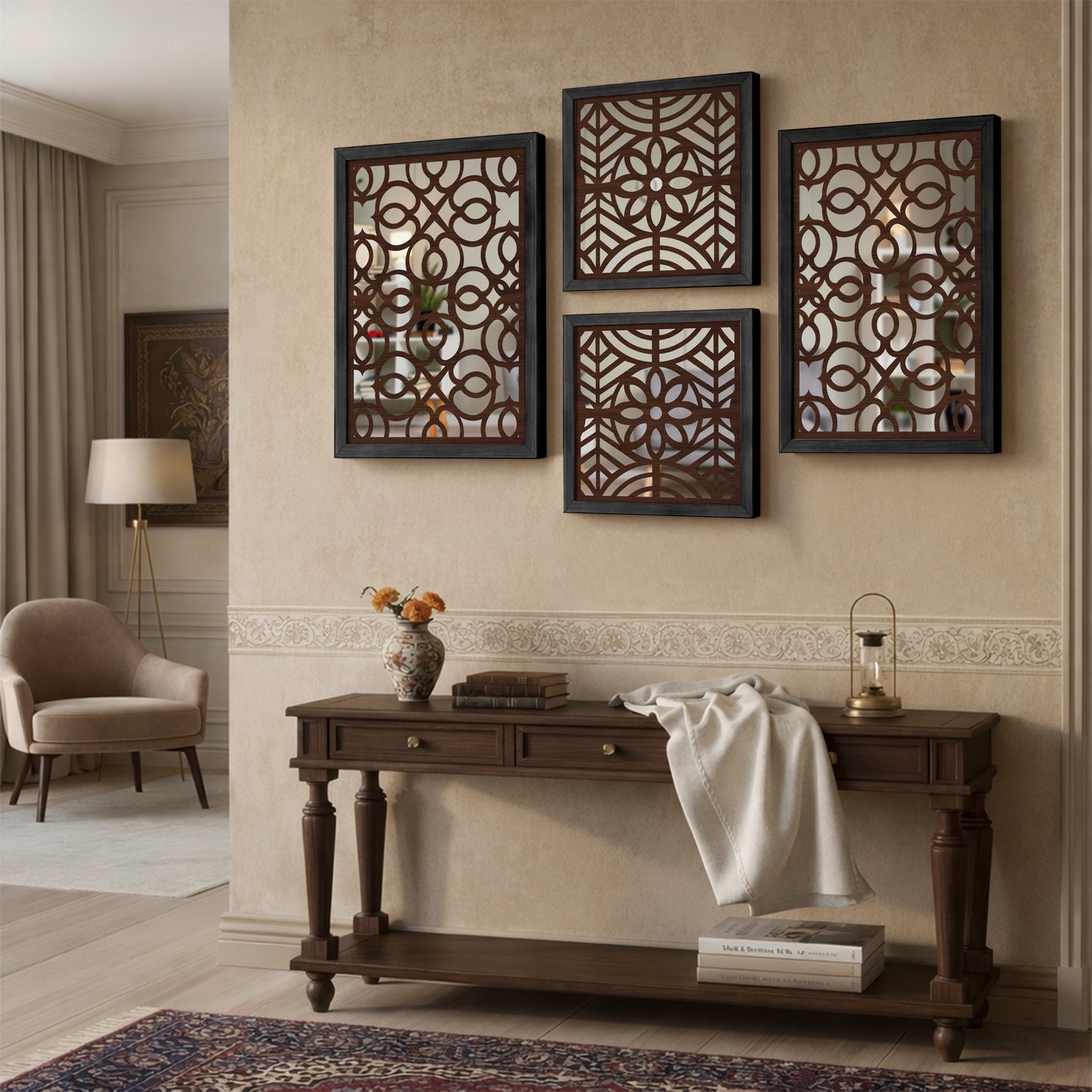 Circle Grid Mirror Art Set of 4