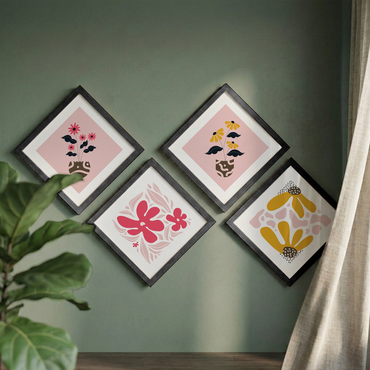 Pastel Floral Wall Frame Set of 4