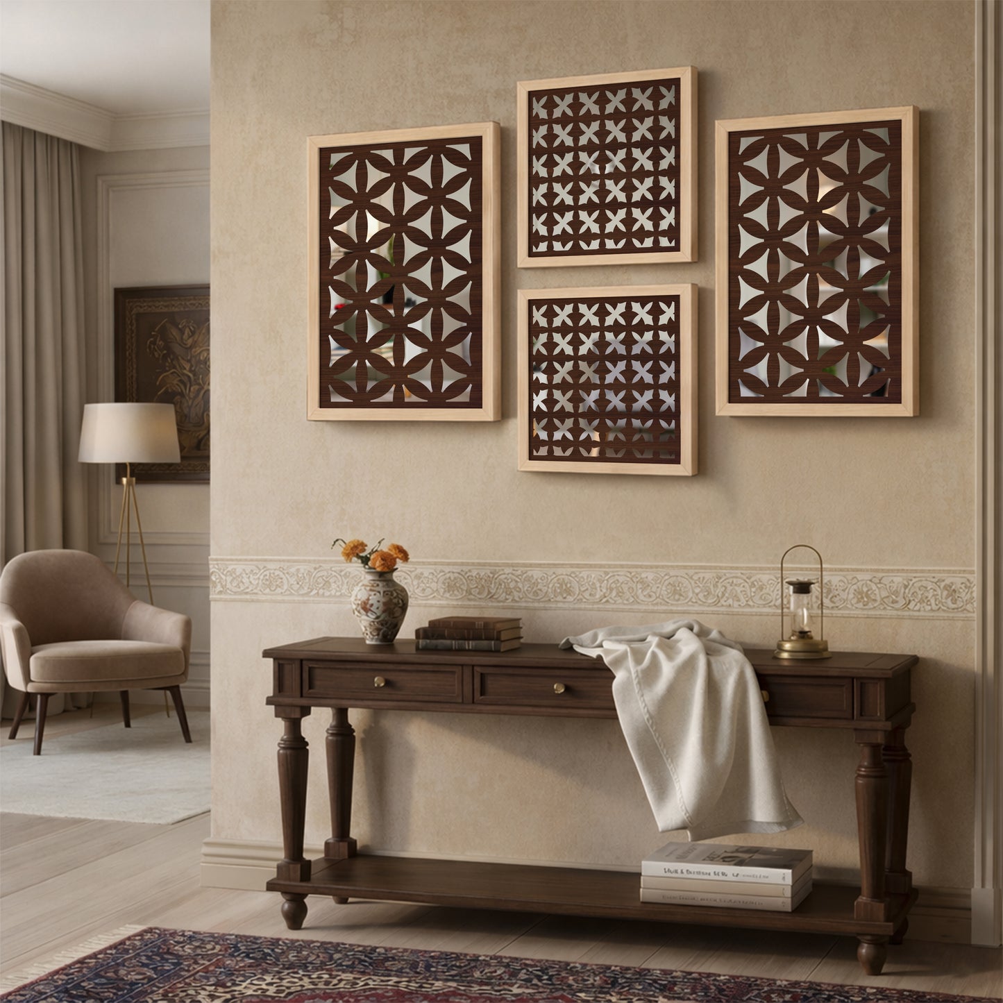 Modern Geometric Mirror Set of 4