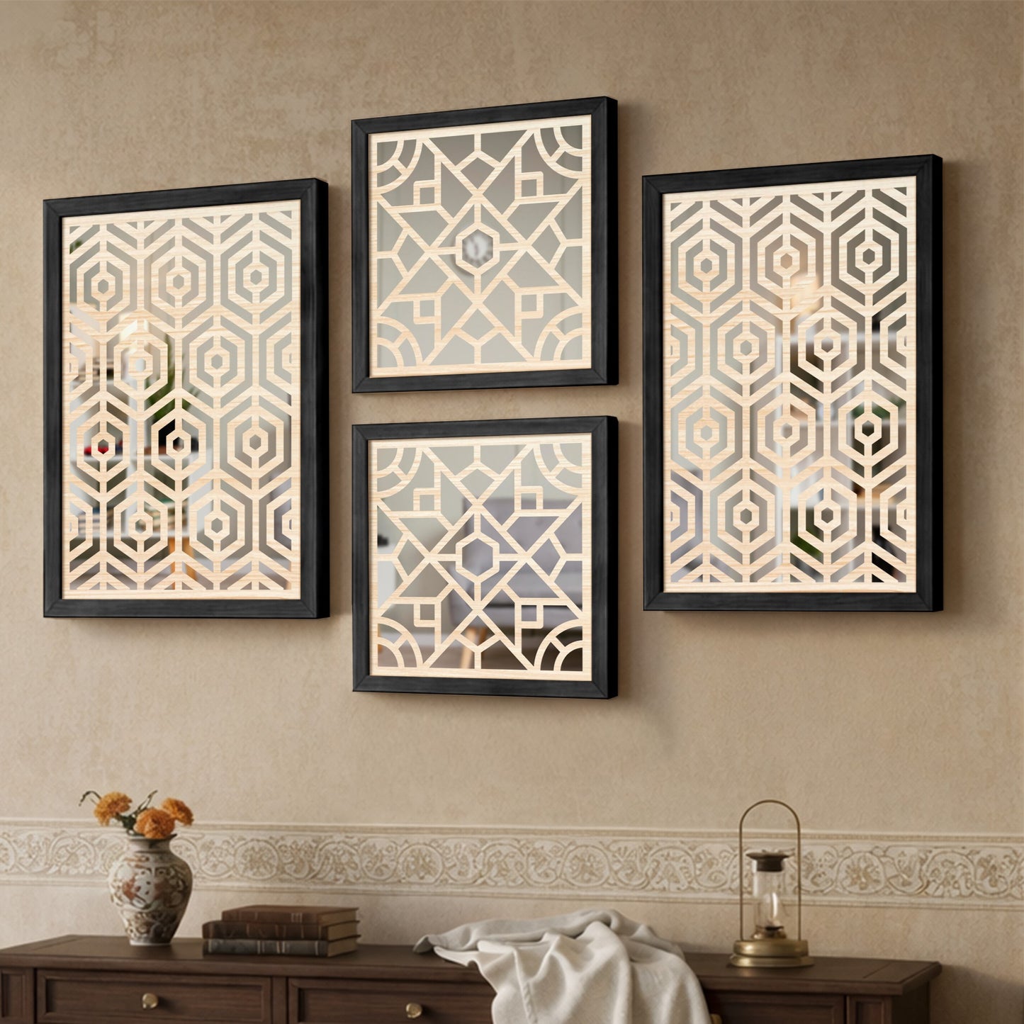 Hexara Mirror Art Set of 4