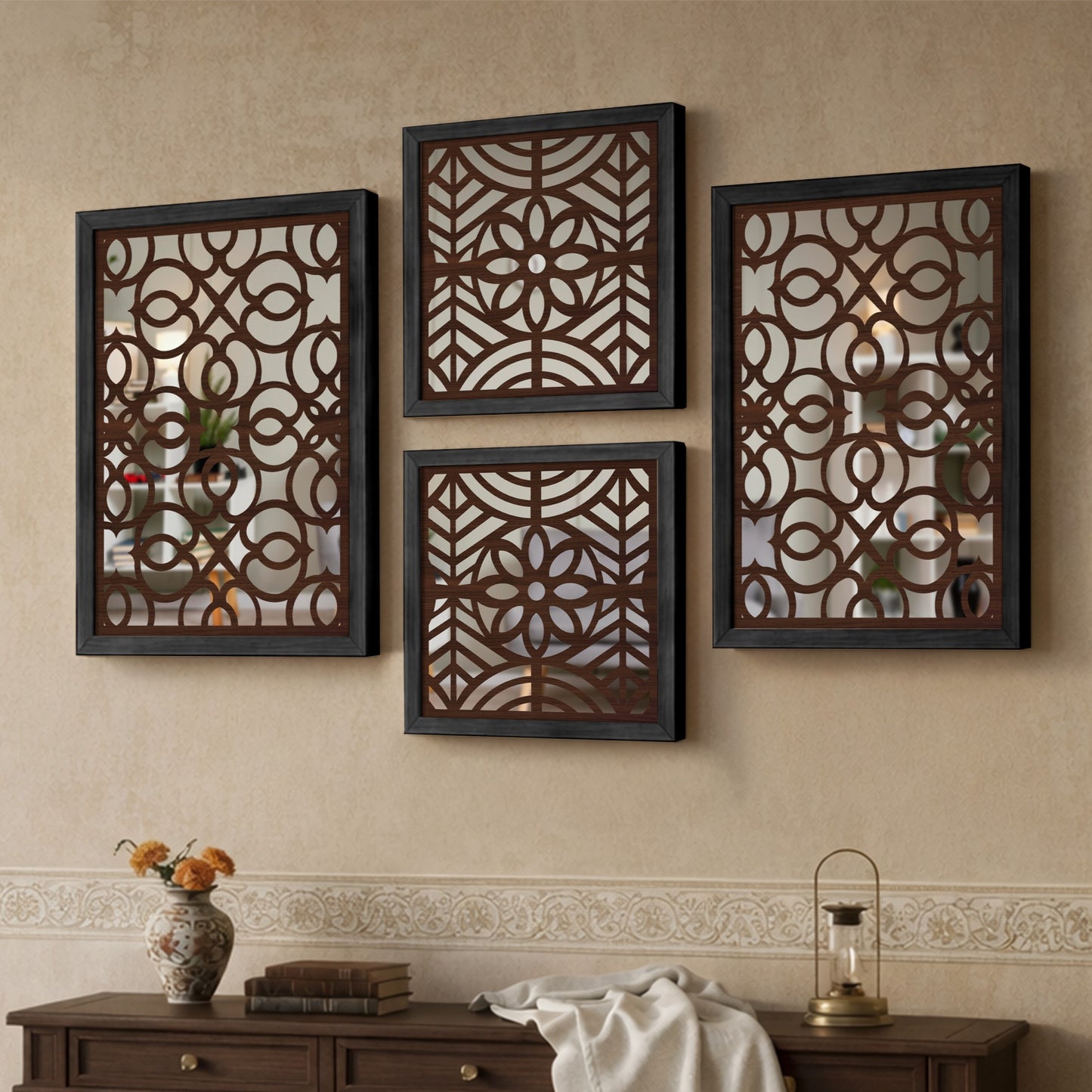 Circle Grid Mirror Art Set of 4