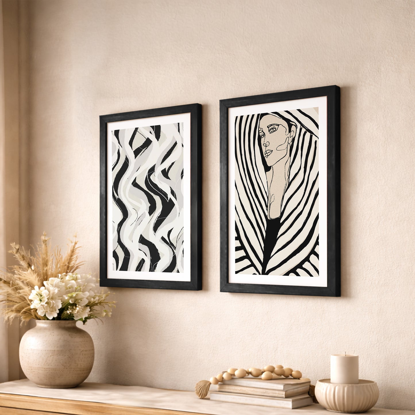 Black & White Abstract Woman Wall Art Set