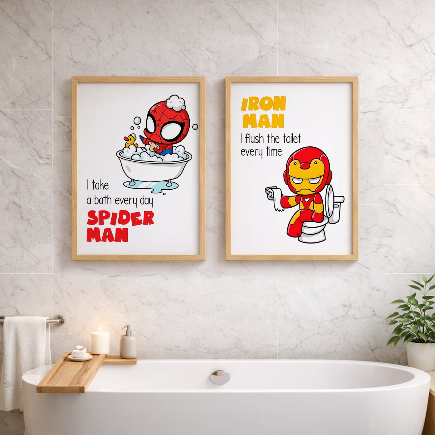 Marvel Bathroom Kids Wall Frames Set of 2