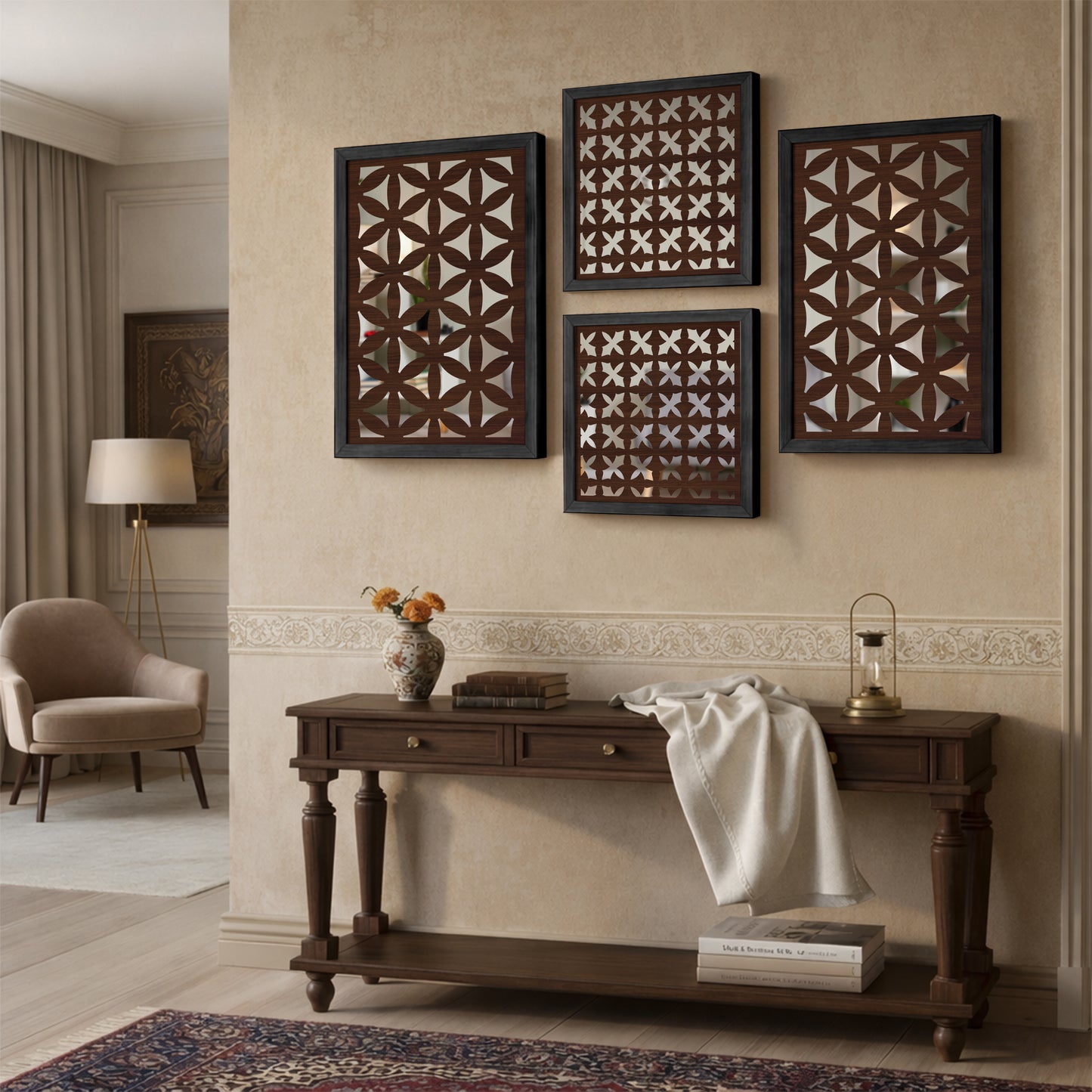 Modern Geometric Mirror Set of 4