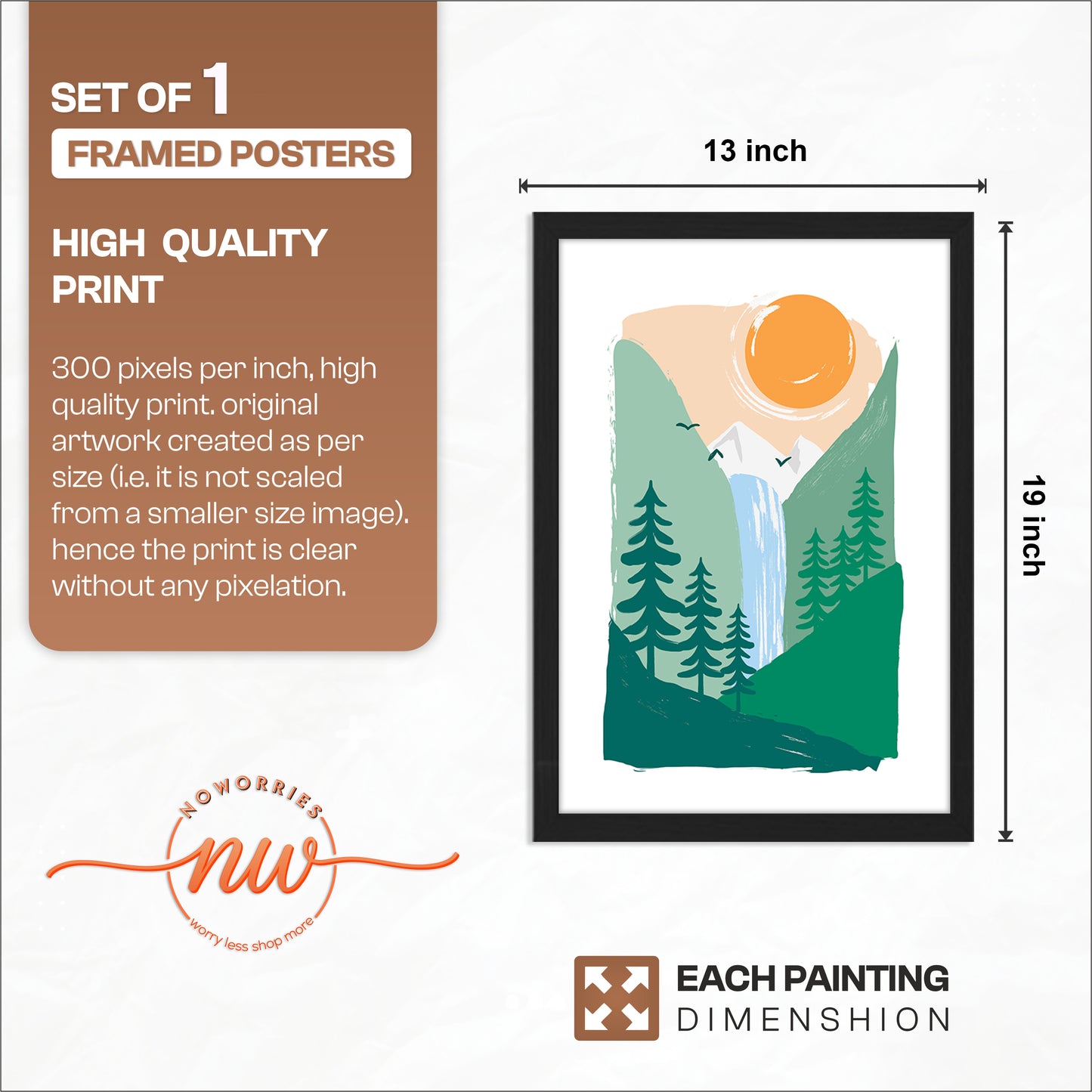 Minimalist Mountain Waterfall Nature Wall Art