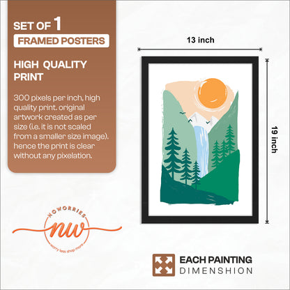 Minimalist Mountain Waterfall Nature Wall Art