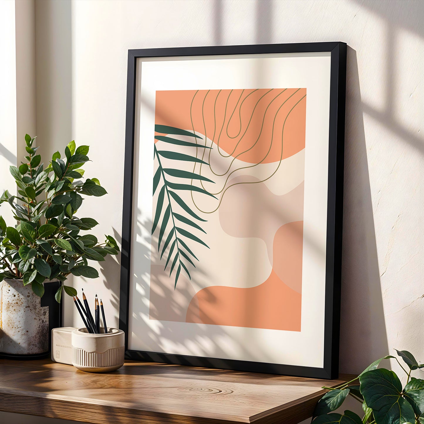 Abstract Palm Leaf Wall Frame – Set of 1