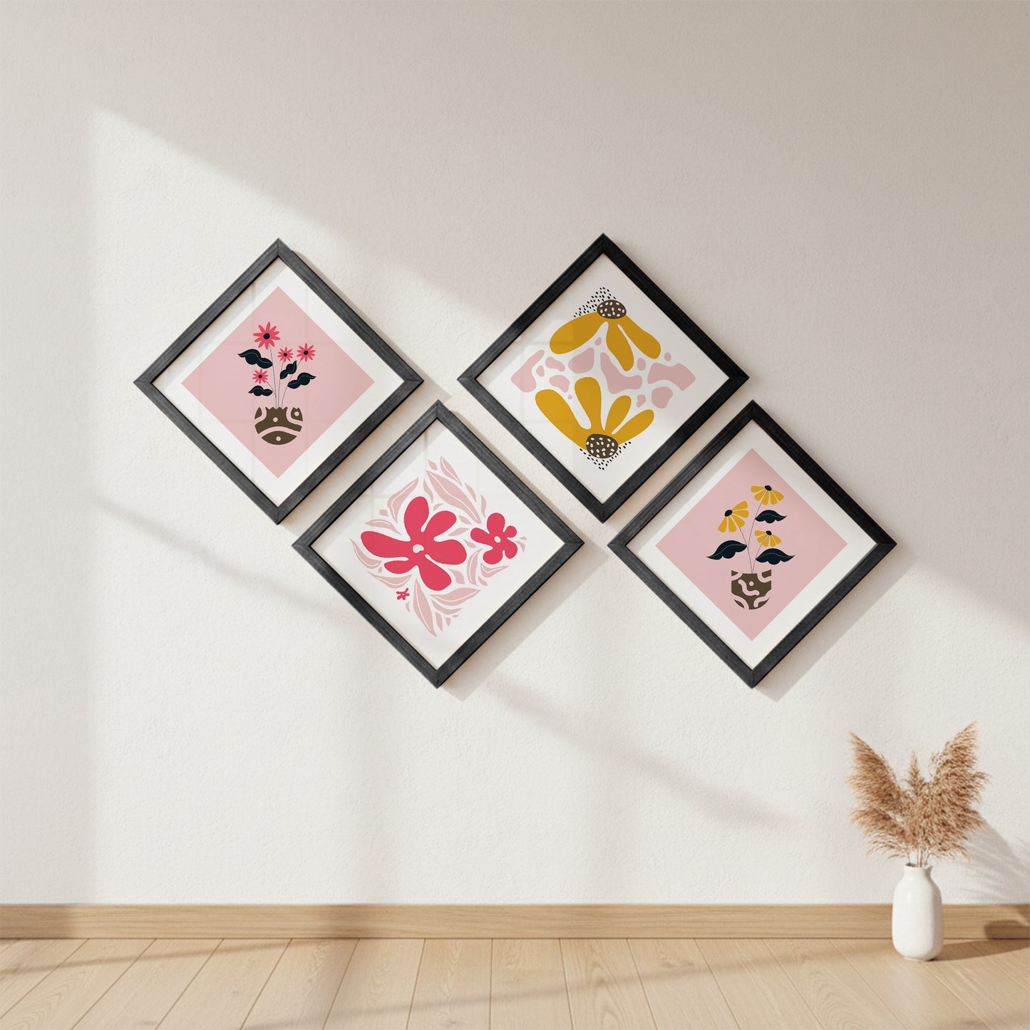 Pastel Floral Wall Frame Set of 4