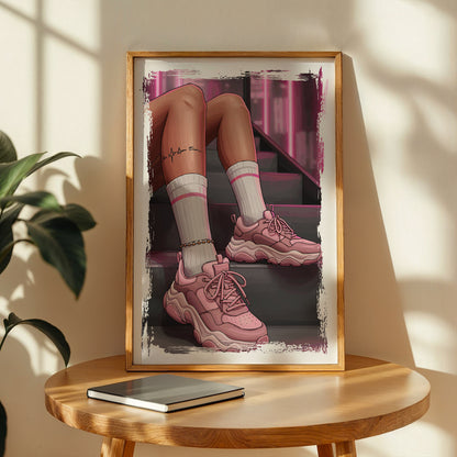 Pink Sneaker Aesthetic Fashion Framed Poster