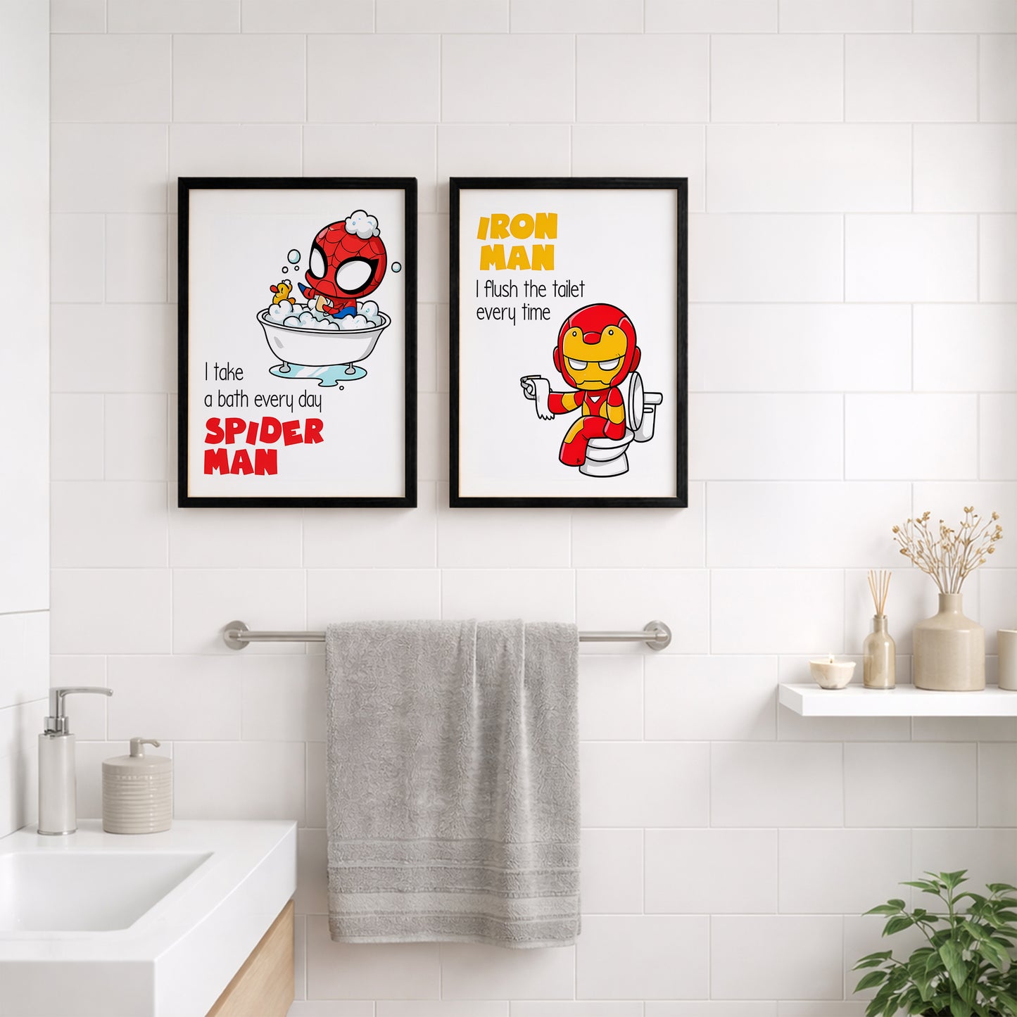 Marvel Bathroom Kids Wall Frames Set of 2