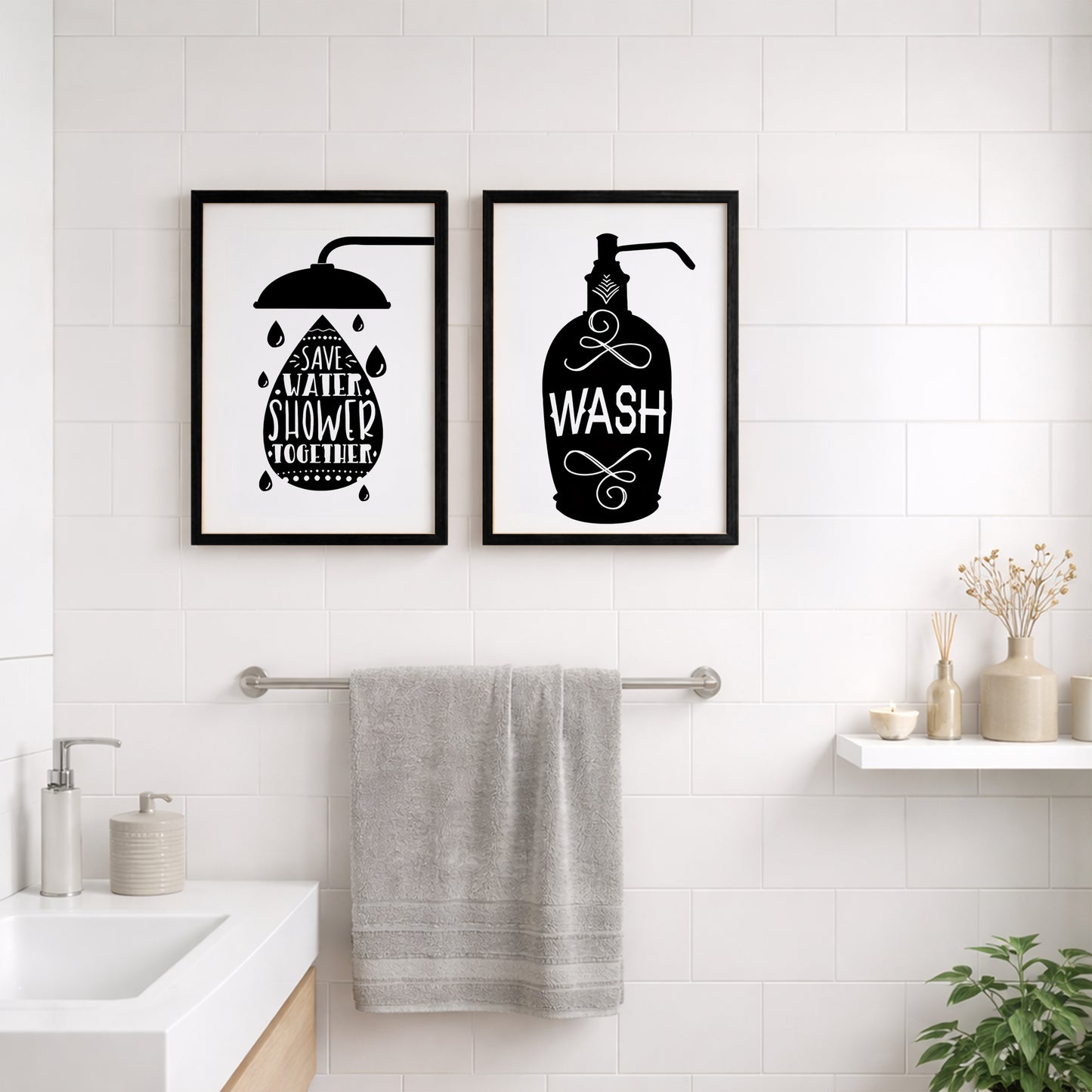 Bathroom Rules Wall Frames Set of 2