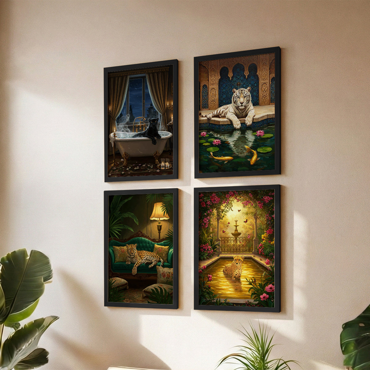 Exotic Wildlife Gallery Wall Art Frames Set of 4