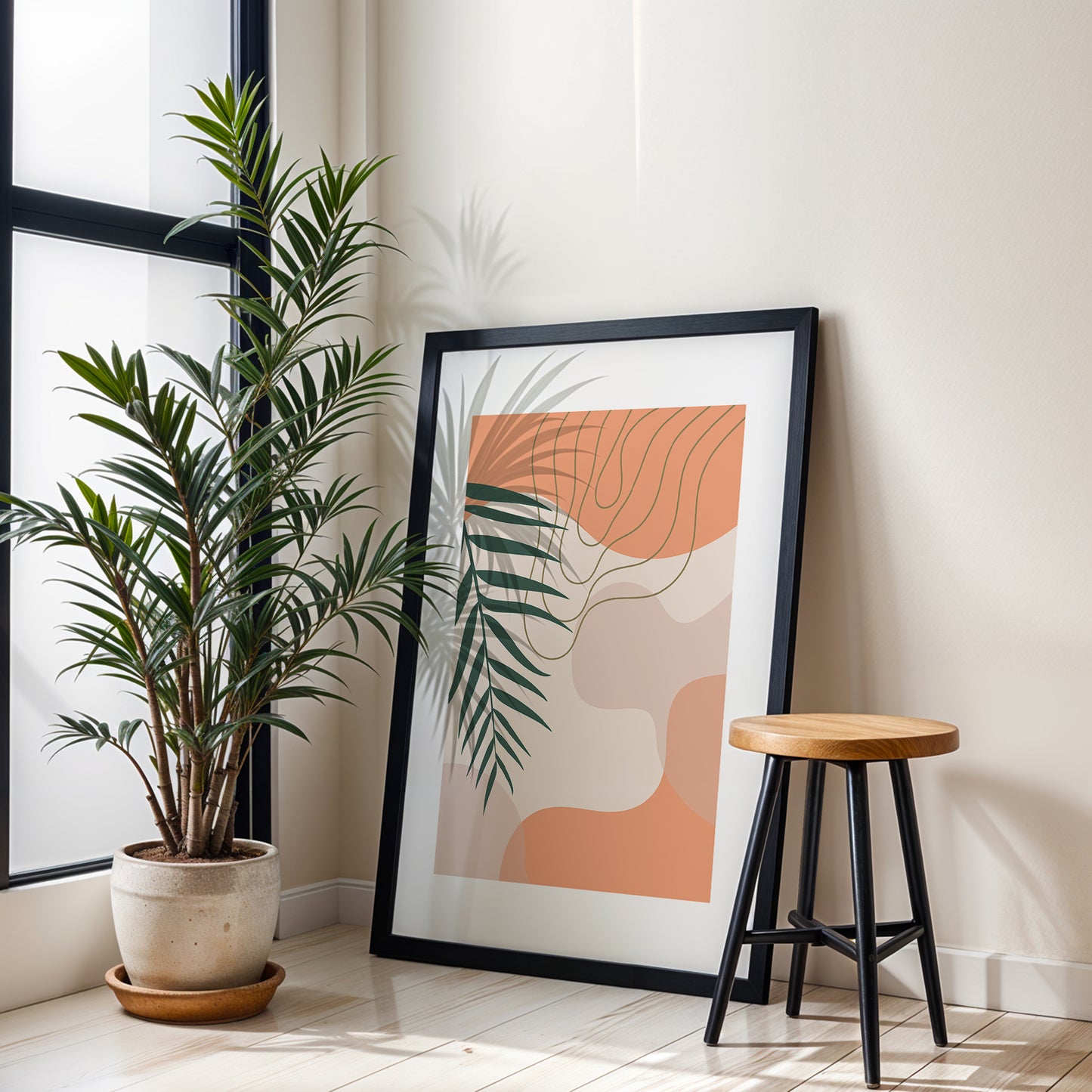 Abstract Palm Leaf Wall Frame – Set of 1