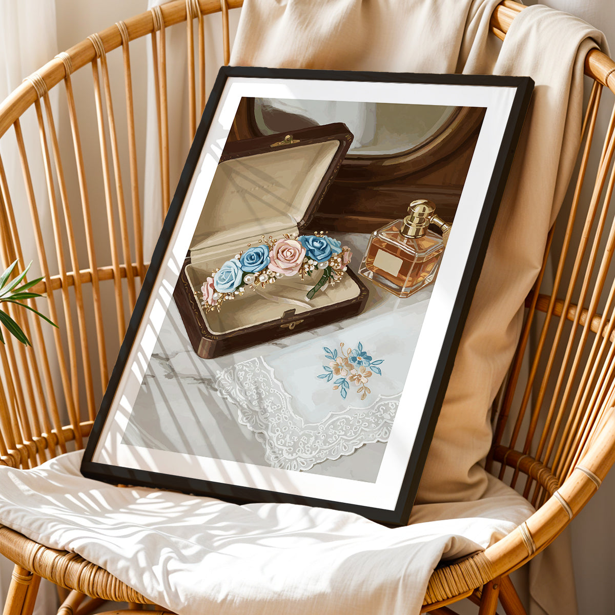 Vintage Vanity Perfume & Floral Framed Wall Art
