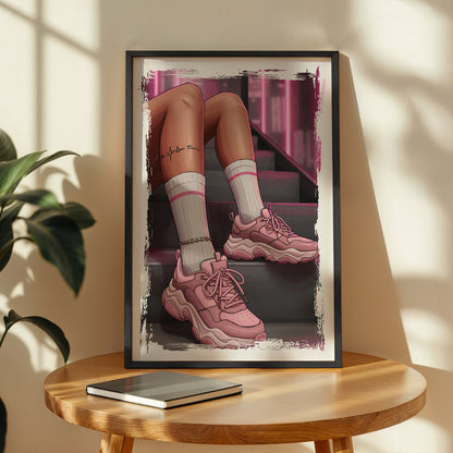 Pink Sneaker Aesthetic Fashion Framed Poster