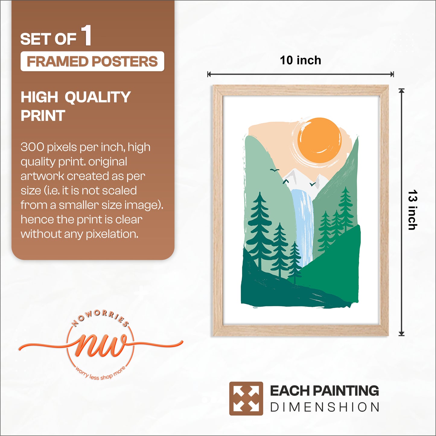 Minimalist Mountain Waterfall Nature Wall Art