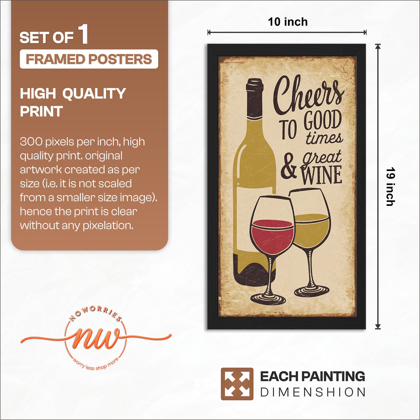 Cheers Wine Vintage Wall Frame Set of 1