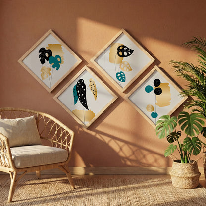 Modern Leaf Art Wall Frame Set of 4