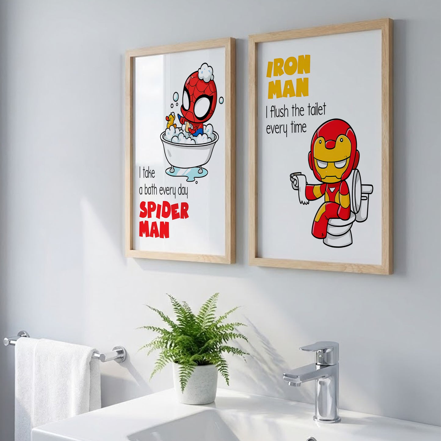 Marvel Bathroom Kids Wall Frames Set of 2