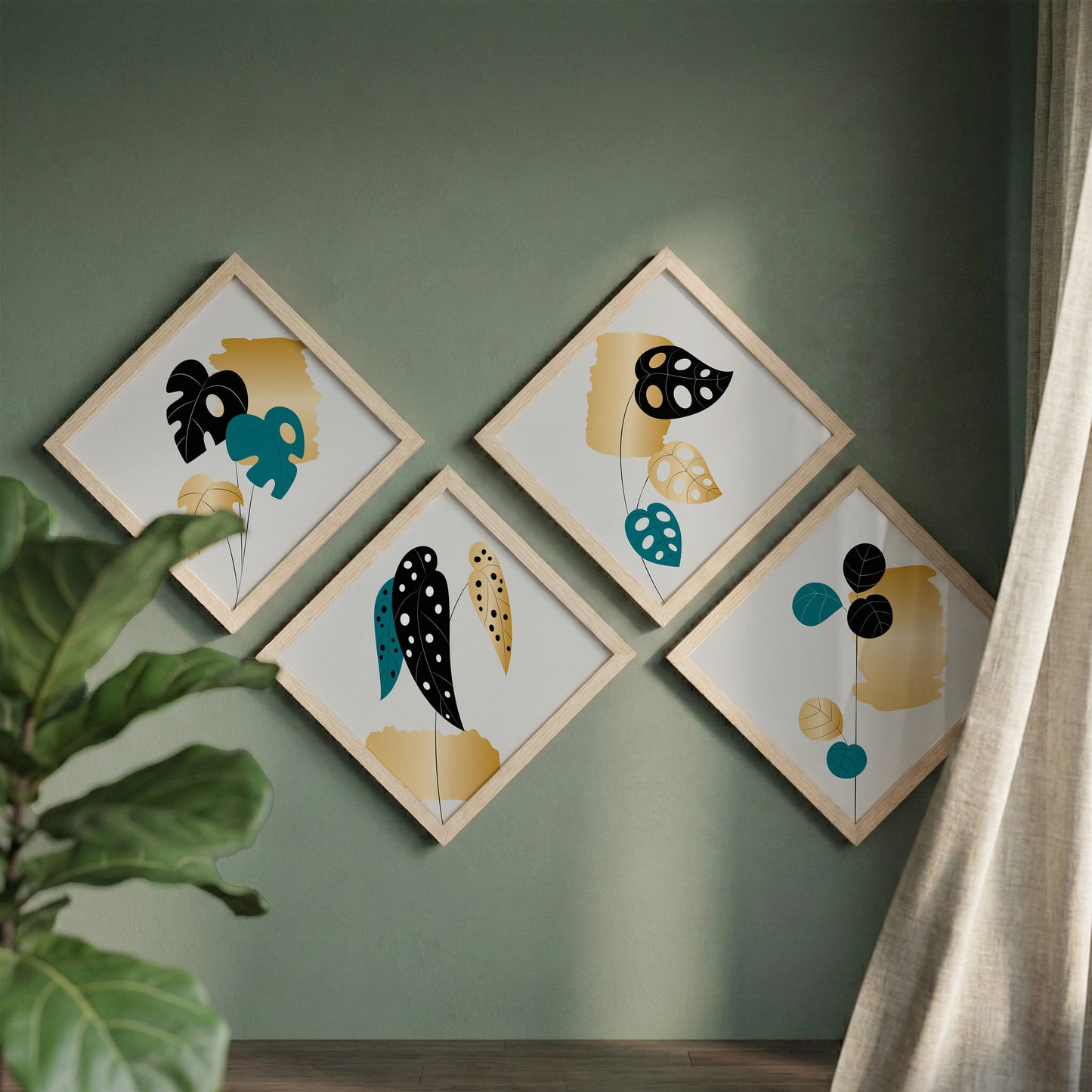 Modern Leaf Art Wall Frame Set of 4