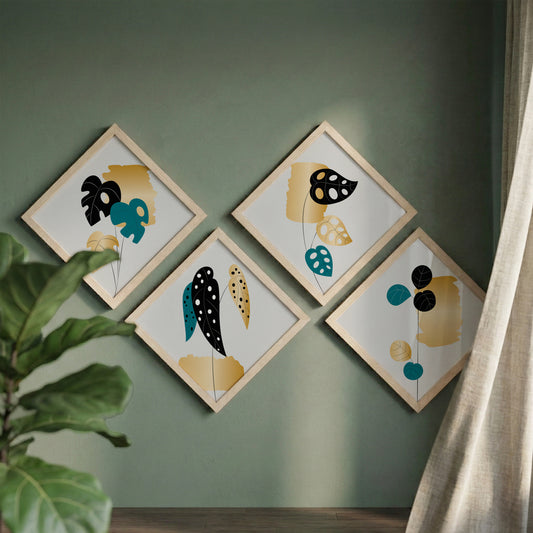 Modern Leaf Art Wall Frame Set of 4