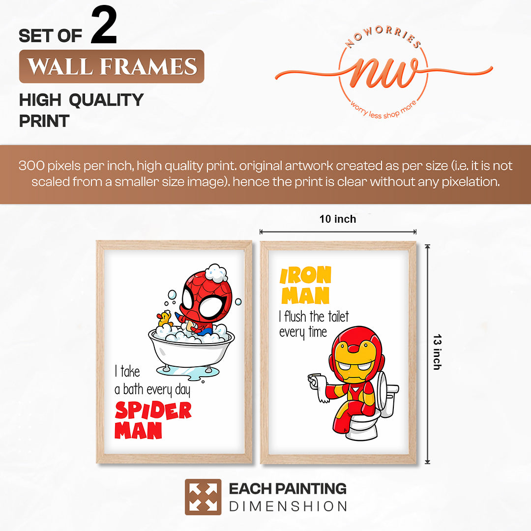 Marvel Bathroom Kids Wall Frames Set of 2