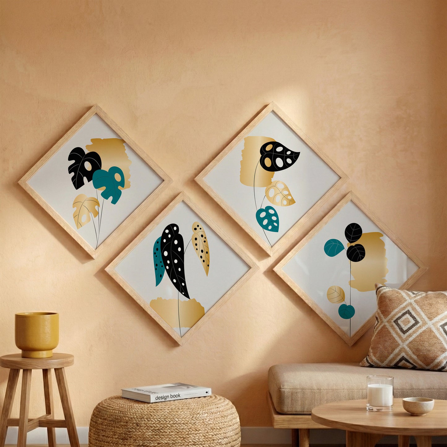 Modern Leaf Art Wall Frame Set of 4