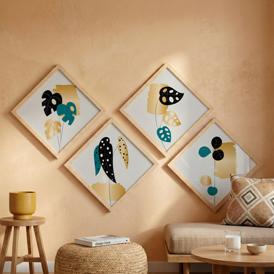 Modern Leaf Art Wall Frame Set of 4