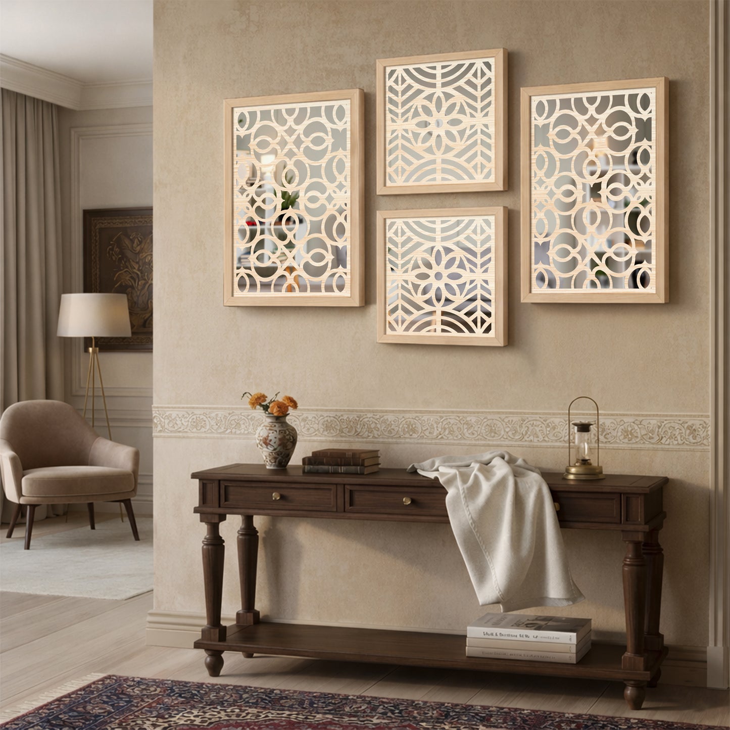 Circle Grid Mirror Art Set of 4