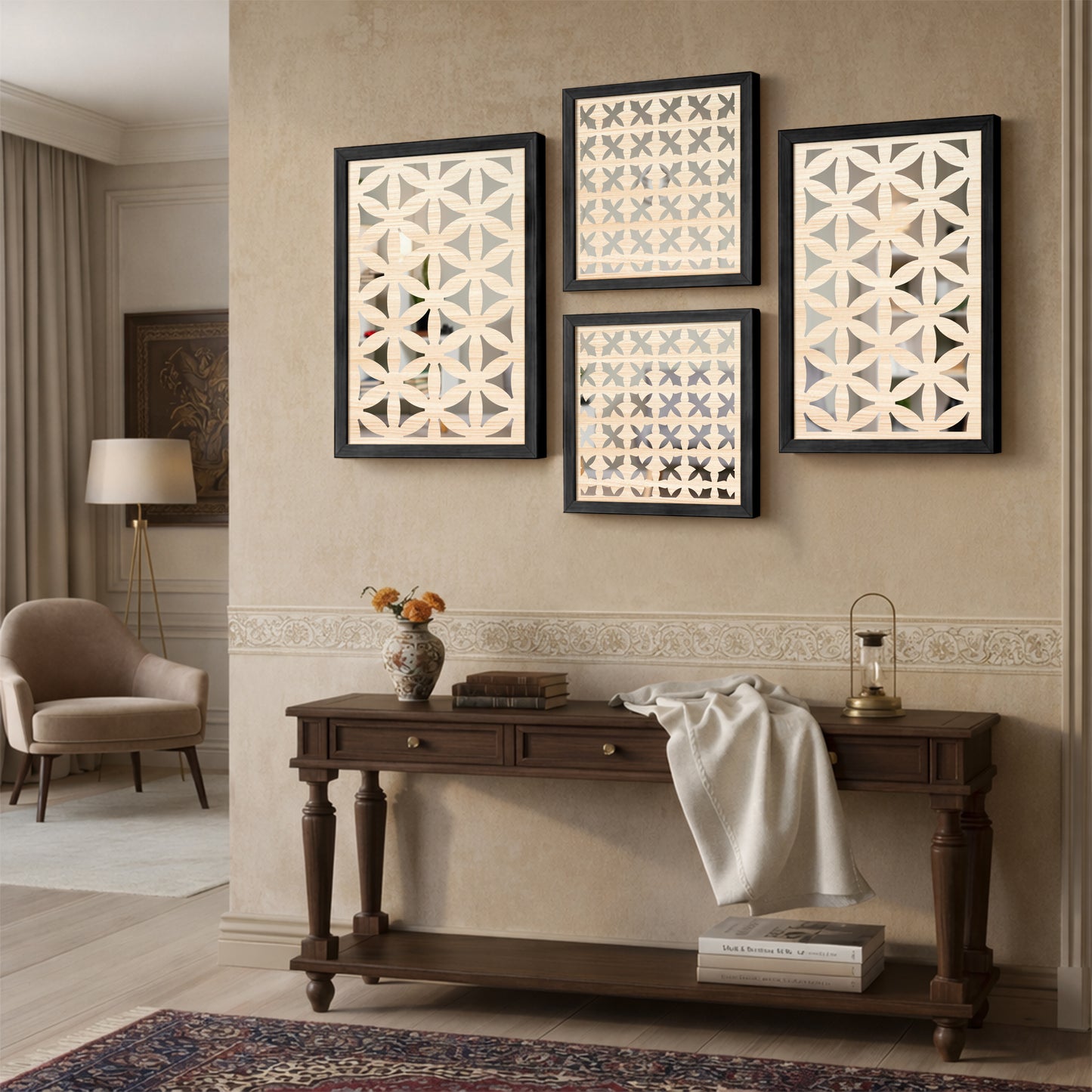 Modern Geometric Mirror Set of 4