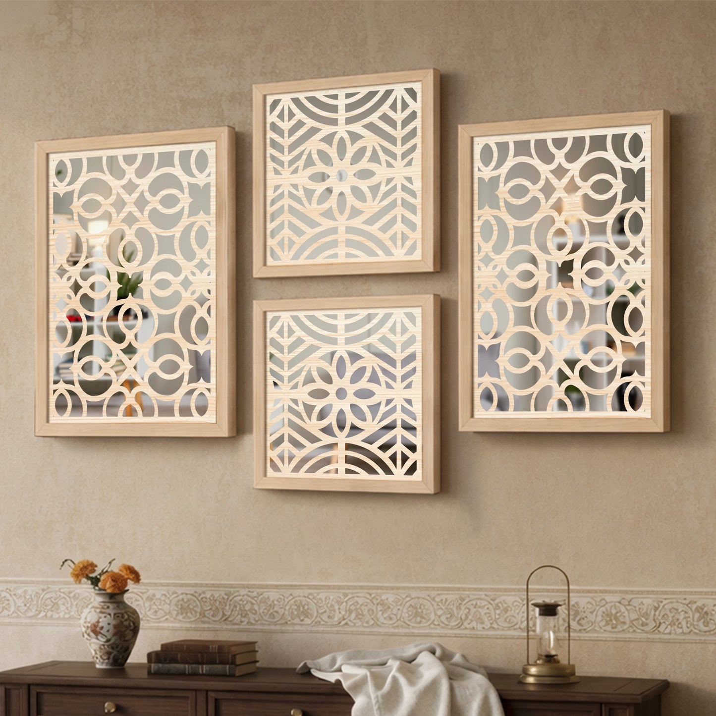 Circle Grid Mirror Art Set of 4