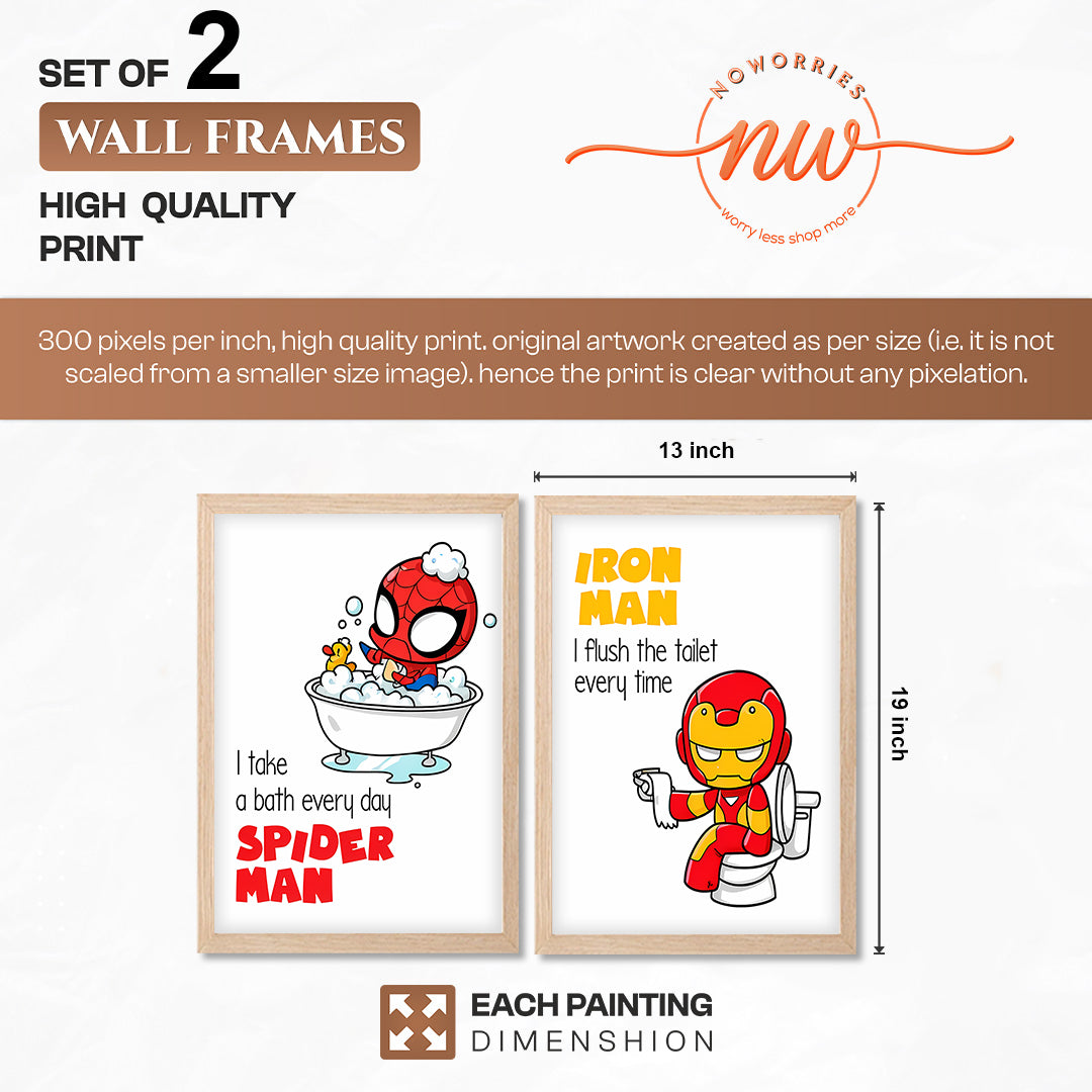 Marvel Bathroom Kids Wall Frames Set of 2