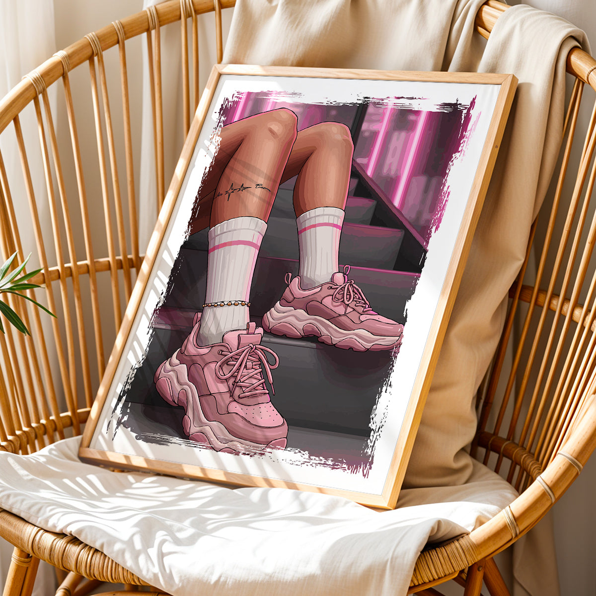 Pink Sneaker Aesthetic Fashion Framed Poster