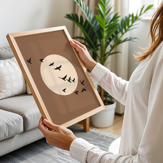 Moonlit Birds Minimalist Celestial Wall Art