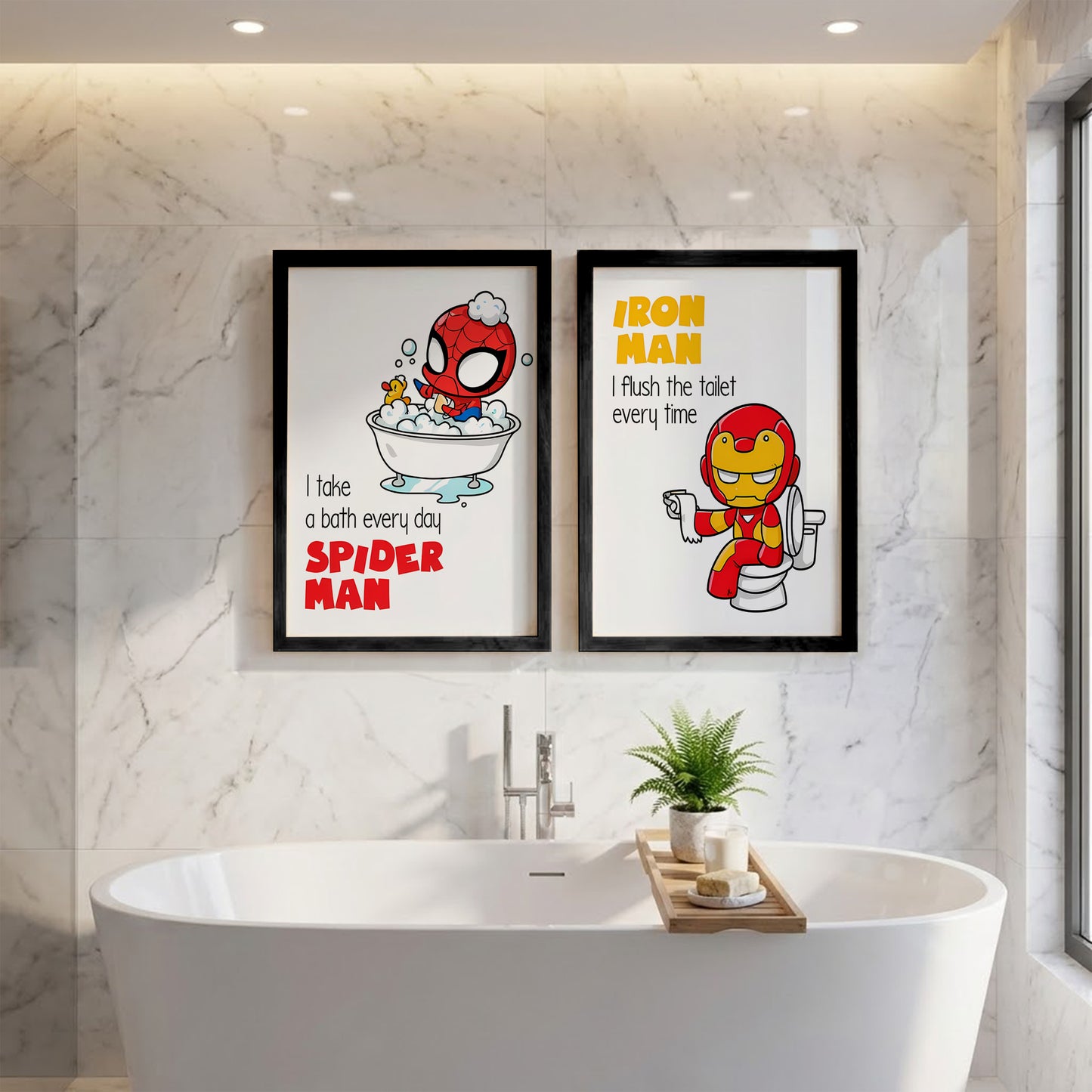 Marvel Bathroom Kids Wall Frames Set of 2