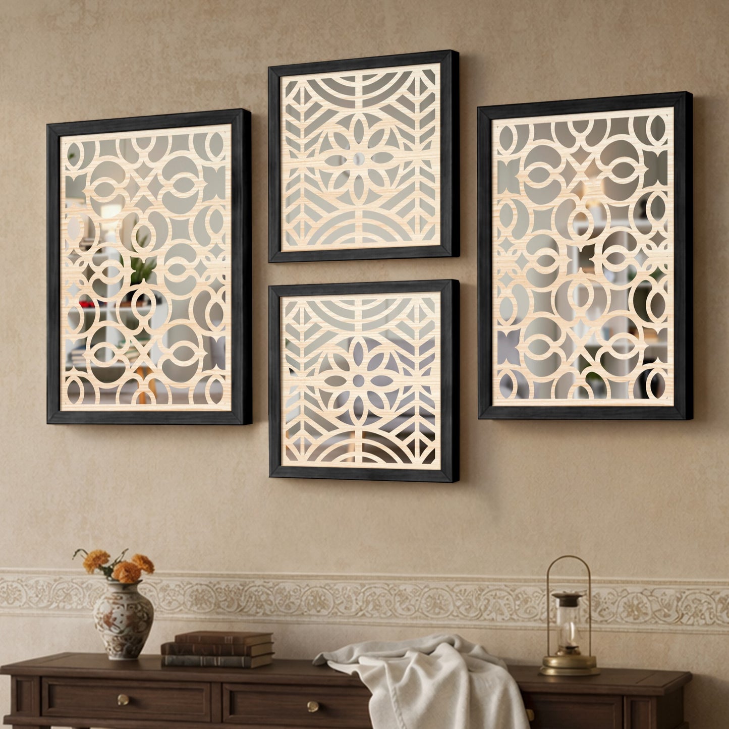 Circle Grid Mirror Art Set of 4