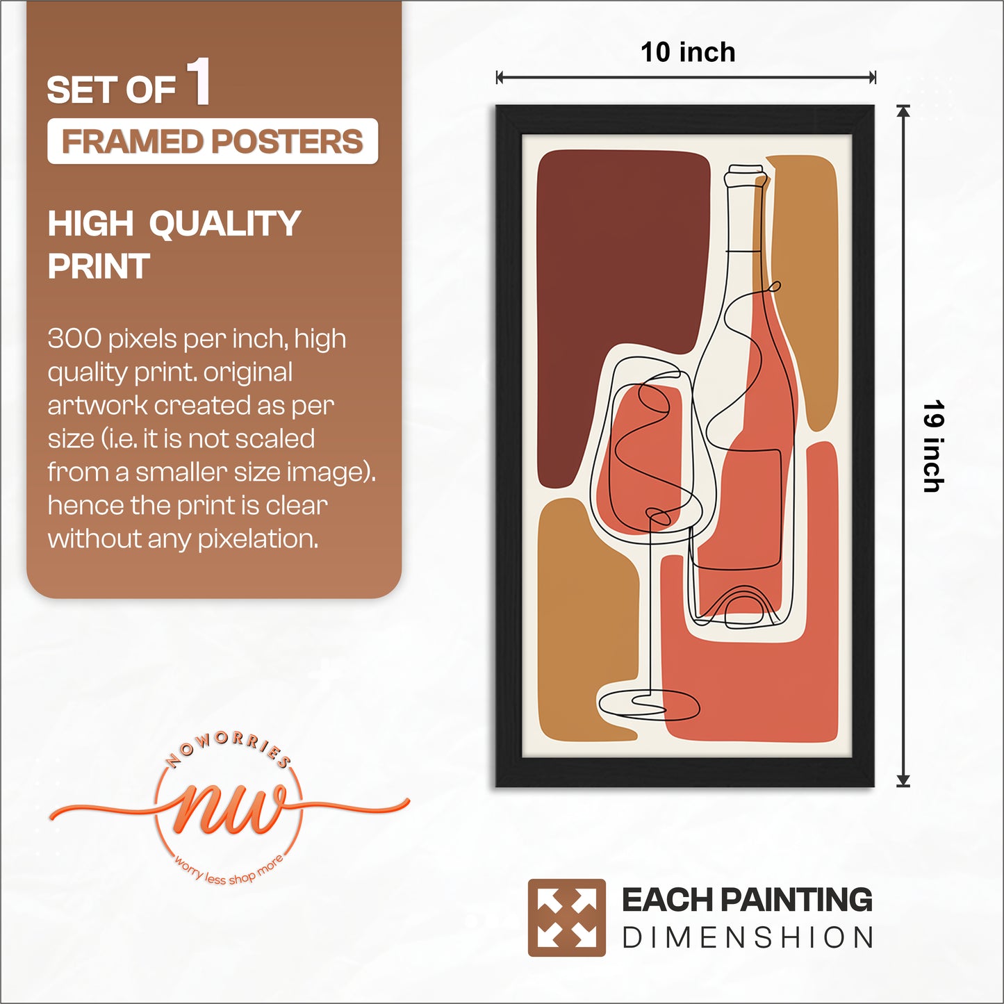 Abstract Wine Art Wall Frame Set of 1