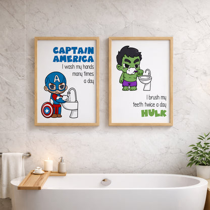 Superhero Bathroom Rules Wall Frames Set of 2