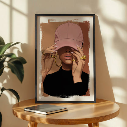 Pink Cap Fashion Girl Framed Wall Art Print