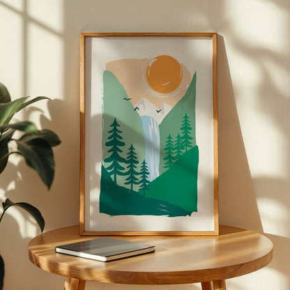 Minimalist Mountain Waterfall Nature Wall Art