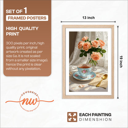 Vintage Tea Time Roses Framed Wall Art Poster