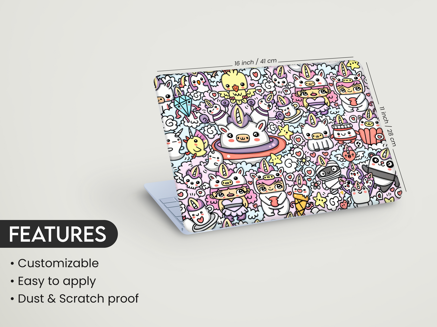 Cute Unicorn Doodle Laptop Skin