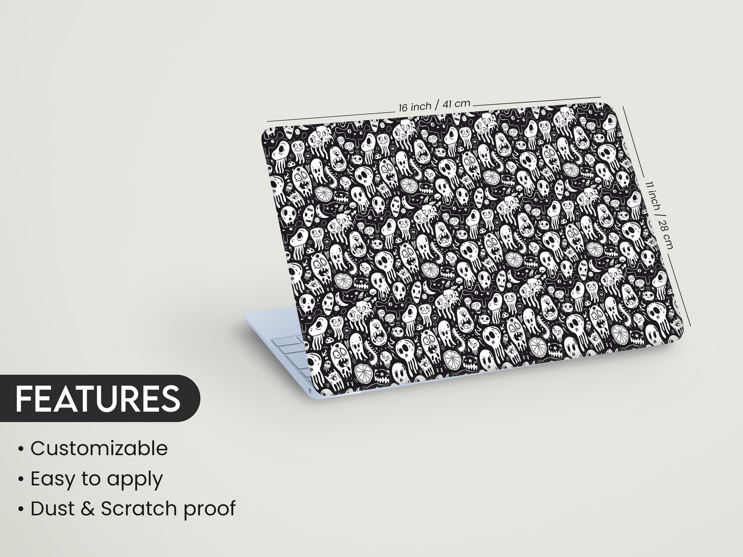 Skull Doodle Pattern Laptop Skin