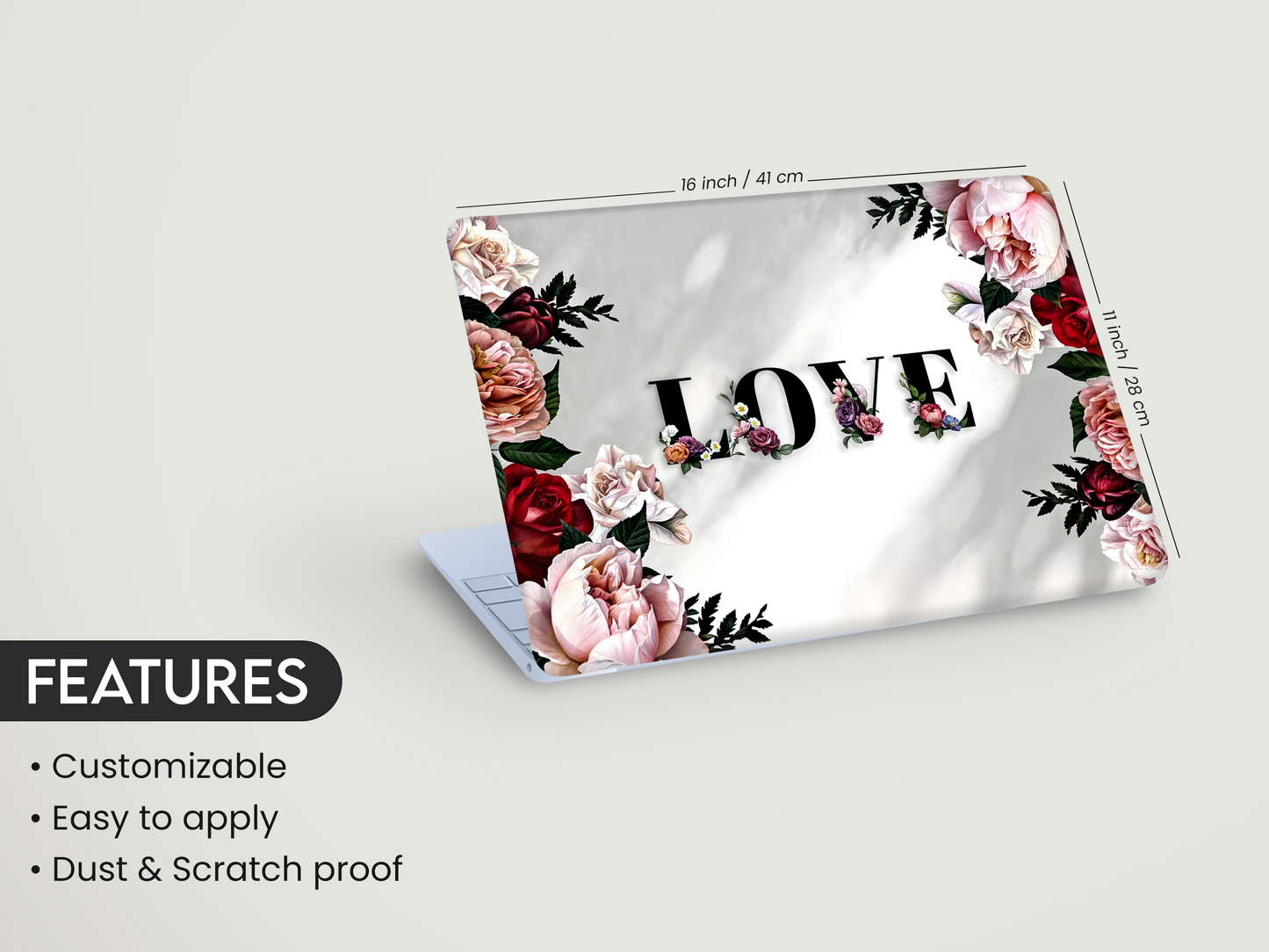 Floral Love Typography Laptop Skin