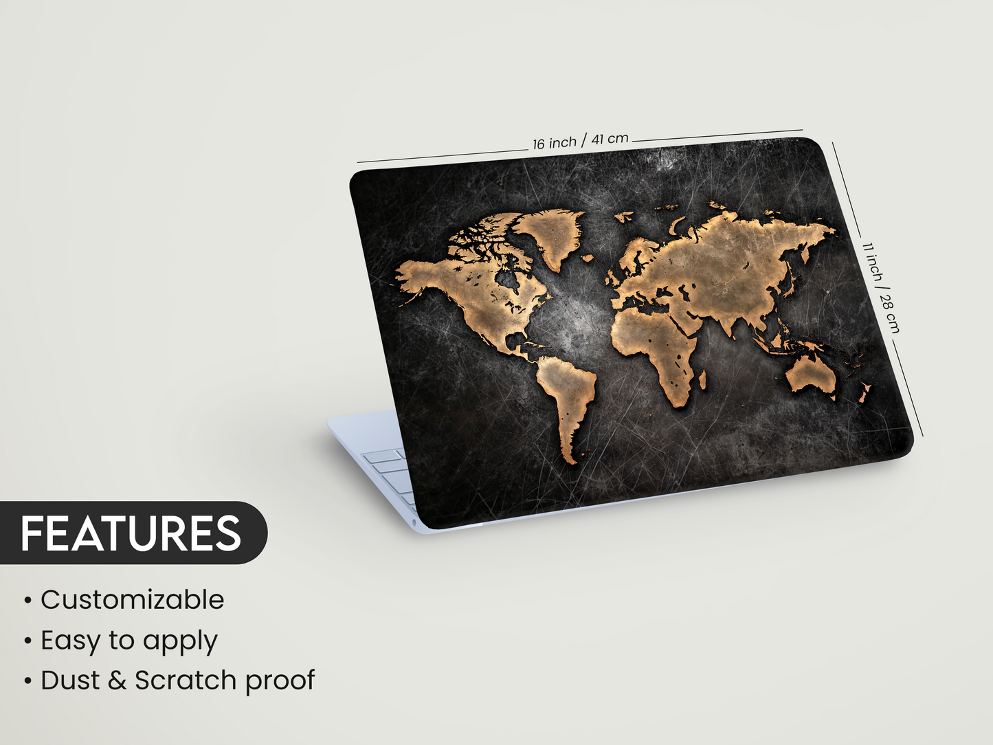 Vintage Gold World Map Laptop Skin