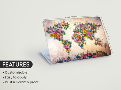 Floral World Map Laptop Skin